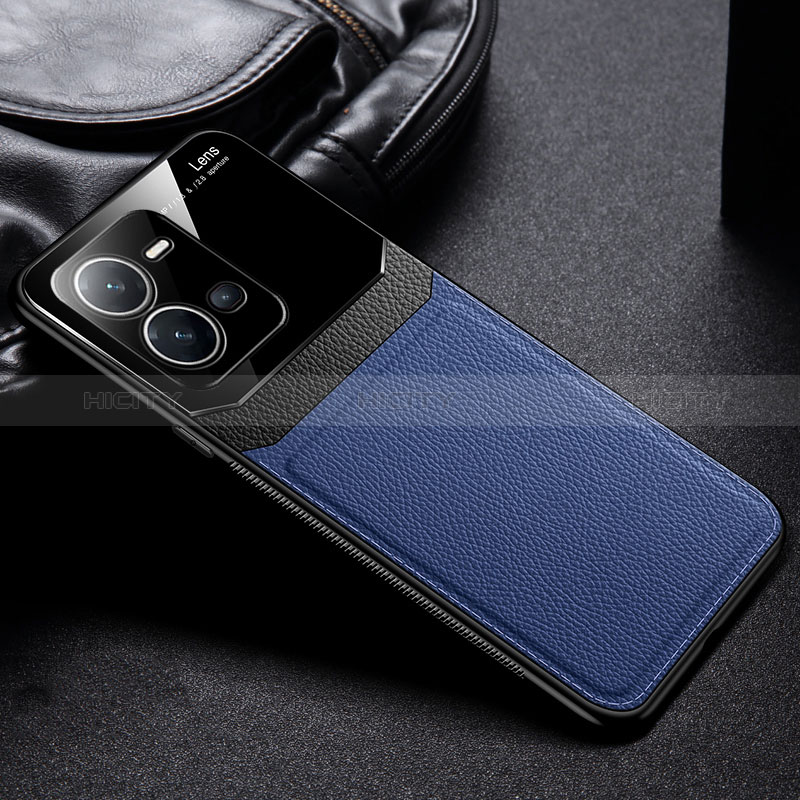 Coque Silicone Gel Motif Cuir Housse Etui FL1 pour Vivo V25 5G Bleu Plus