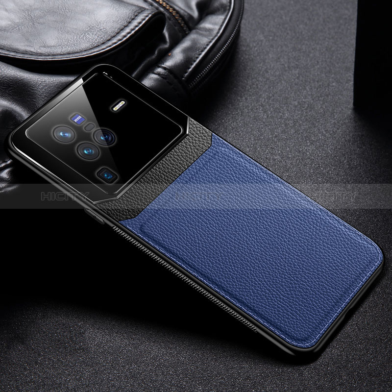 Coque Silicone Gel Motif Cuir Housse Etui FL1 pour Vivo X80 Pro 5G Bleu Plus