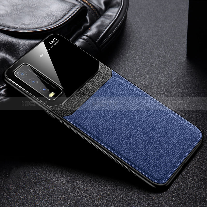 Coque Silicone Gel Motif Cuir Housse Etui FL1 pour Vivo Y12A Bleu Plus