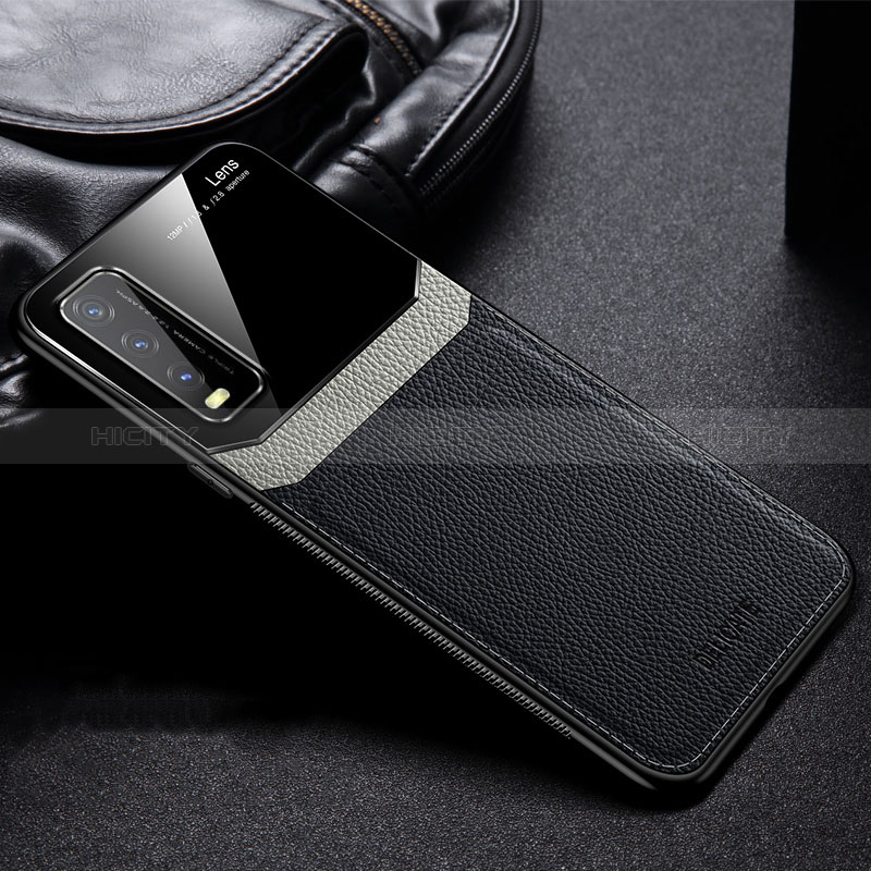 Coque Silicone Gel Motif Cuir Housse Etui FL1 pour Vivo Y12s Noir Plus