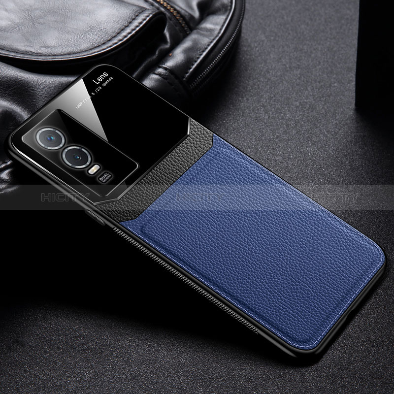 Coque Silicone Gel Motif Cuir Housse Etui FL1 pour Vivo Y76 5G Bleu Plus