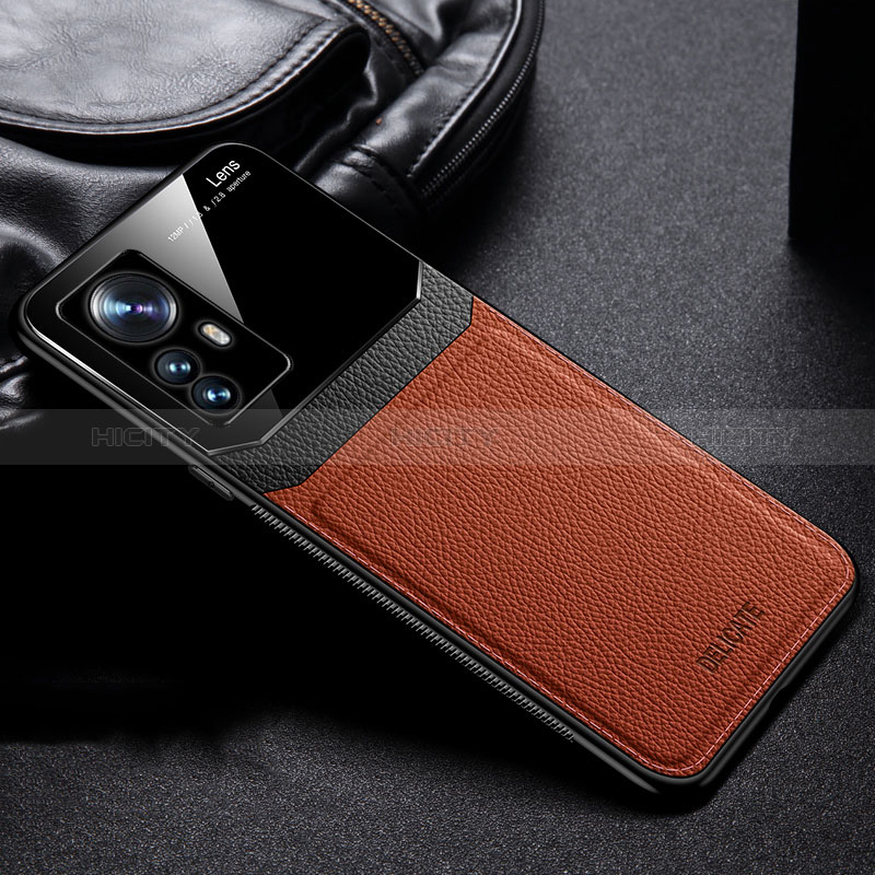 Coque Silicone Gel Motif Cuir Housse Etui FL1 pour Xiaomi Mi 12T 5G Marron Plus