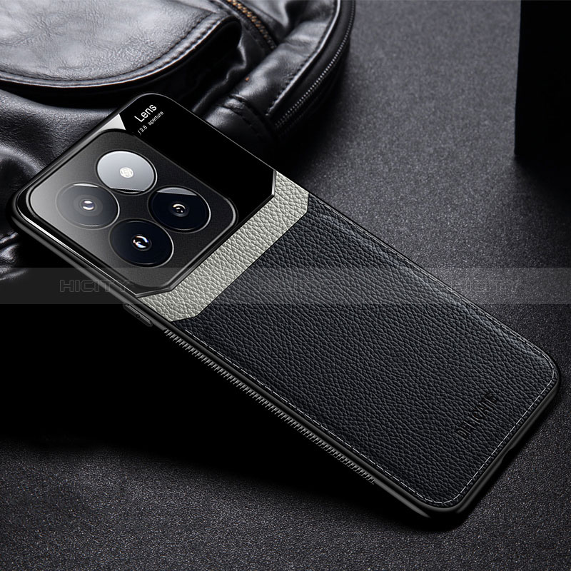 Coque Silicone Gel Motif Cuir Housse Etui FL1 pour Xiaomi Mi 14 5G Noir Plus