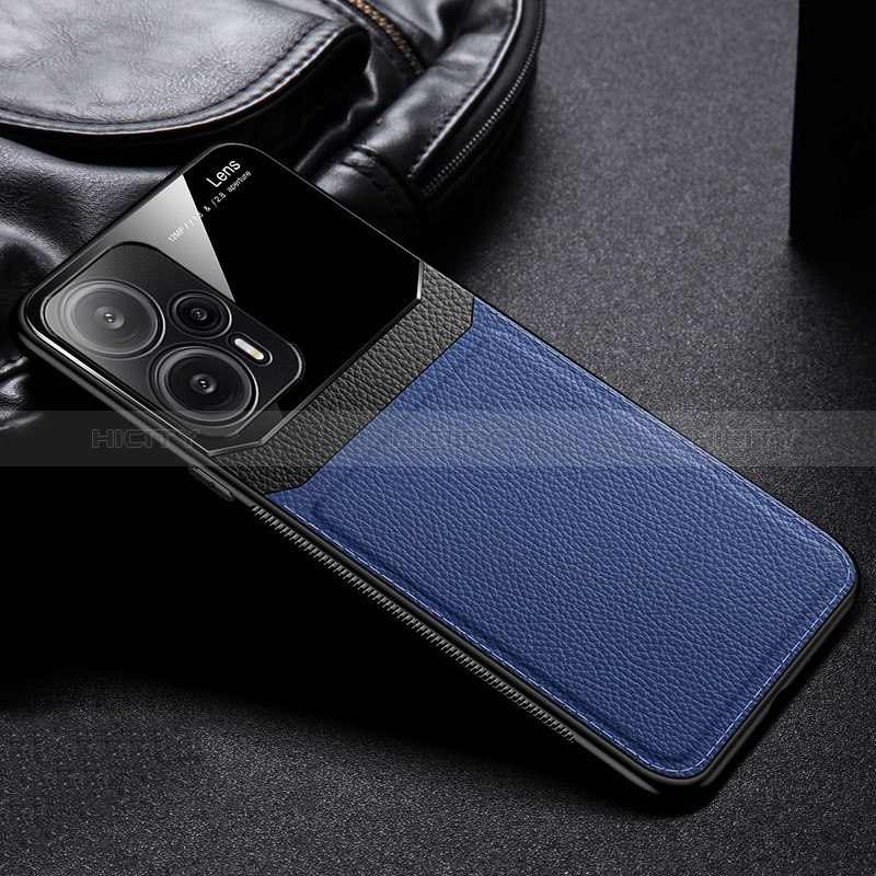 Coque Silicone Gel Motif Cuir Housse Etui FL1 pour Xiaomi Poco F5 5G Bleu Plus