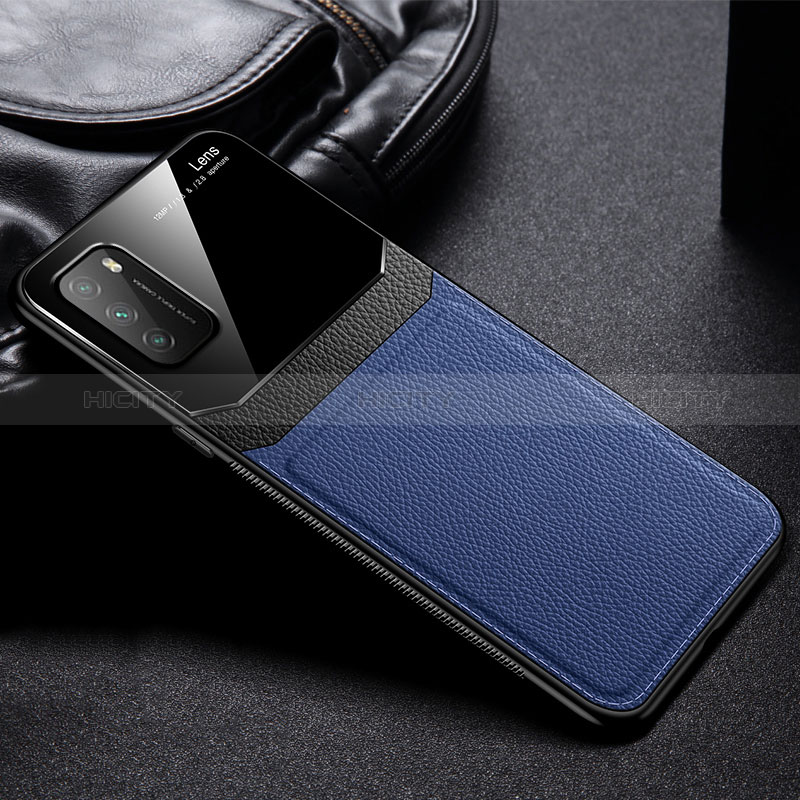 Coque Silicone Gel Motif Cuir Housse Etui FL1 pour Xiaomi Poco M3 Bleu Plus