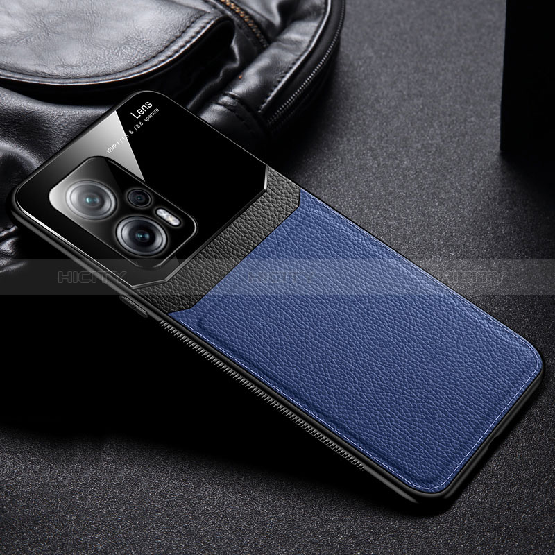 Coque Silicone Gel Motif Cuir Housse Etui FL1 pour Xiaomi Poco X4 GT 5G Bleu Plus