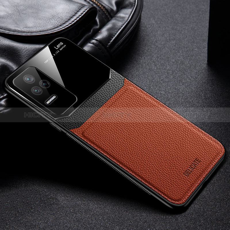 Coque Silicone Gel Motif Cuir Housse Etui FL1 pour Xiaomi Redmi K40S 5G Marron Plus