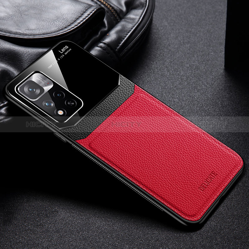 Coque Silicone Gel Motif Cuir Housse Etui FL1 pour Xiaomi Redmi Note 11 Pro+ Plus 5G Rouge Plus