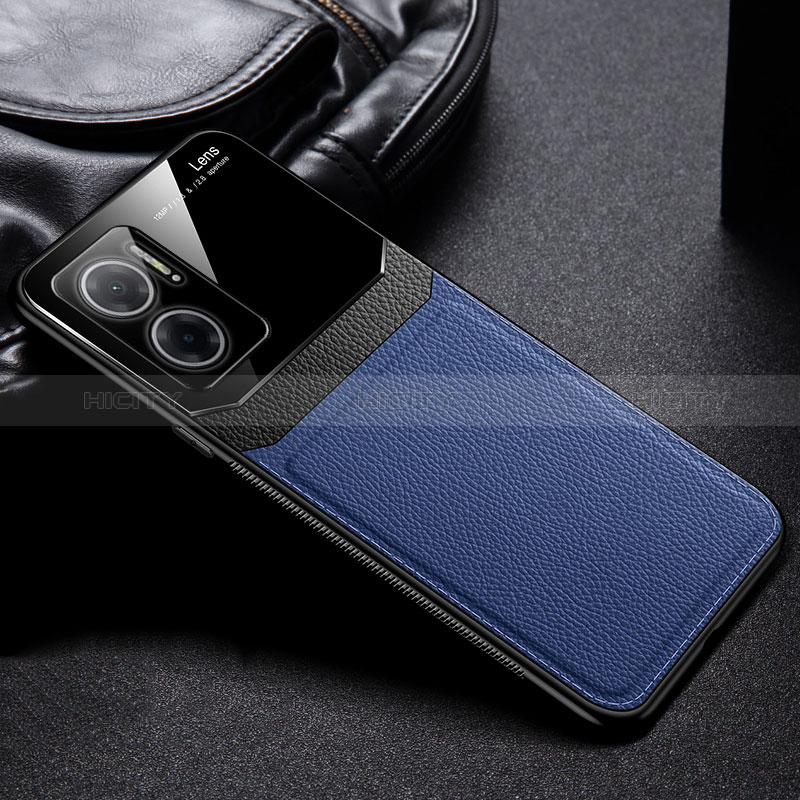 Coque Silicone Gel Motif Cuir Housse Etui FL1 pour Xiaomi Redmi Note 11E 5G Bleu Plus