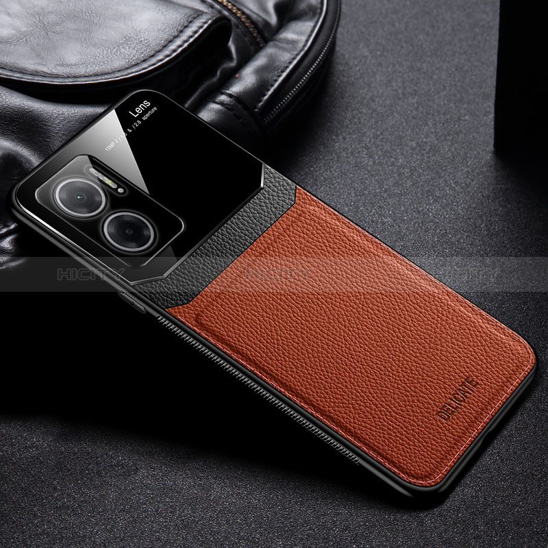 Coque Silicone Gel Motif Cuir Housse Etui FL1 pour Xiaomi Redmi Note 11E 5G Marron Plus