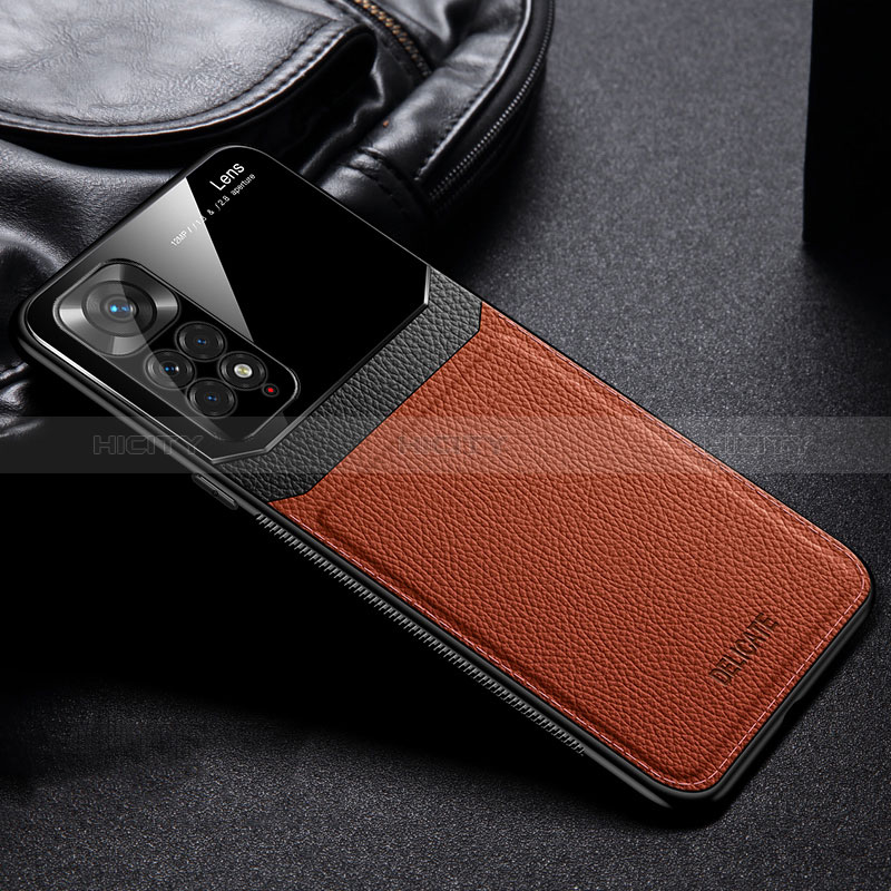 Coque Silicone Gel Motif Cuir Housse Etui FL1 pour Xiaomi Redmi Note 11S 4G Marron Plus