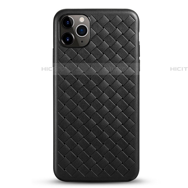 Coque Silicone Gel Motif Cuir Housse Etui G01 pour Apple iPhone 11 Pro Max Noir Plus