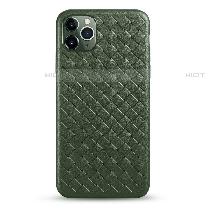 Coque Silicone Gel Motif Cuir Housse Etui G01 pour Apple iPhone 11 Pro Max Vert Plus