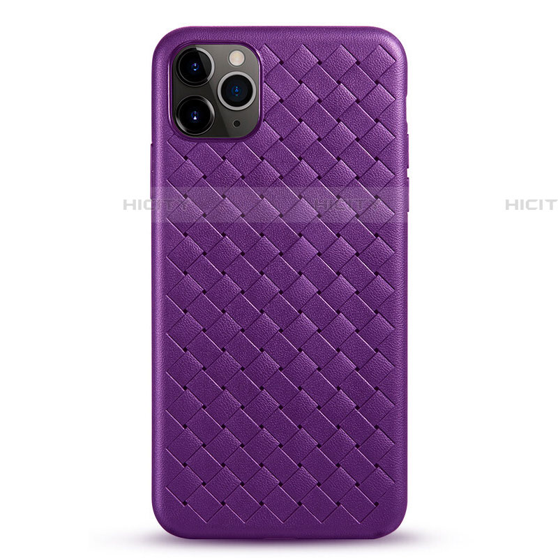 Coque Silicone Gel Motif Cuir Housse Etui G01 pour Apple iPhone 11 Pro Max Violet Plus