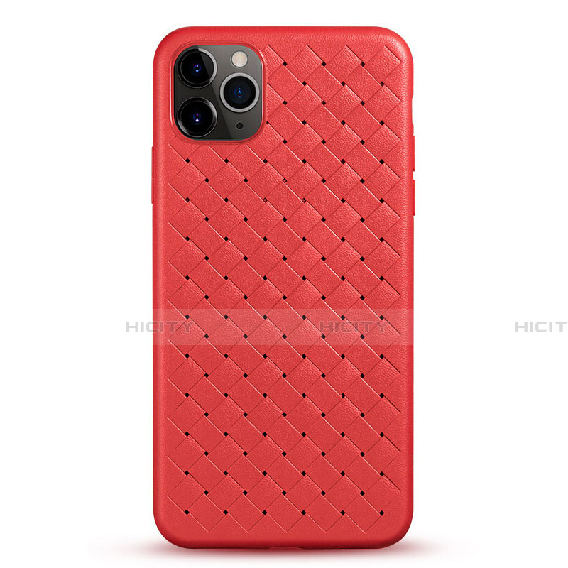 Coque Silicone Gel Motif Cuir Housse Etui G01 pour Apple iPhone 11 Pro Rouge Plus