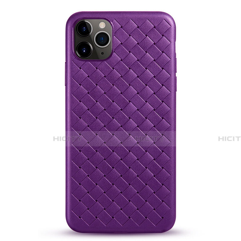 Coque Silicone Gel Motif Cuir Housse Etui G01 pour Apple iPhone 11 Pro Violet Plus