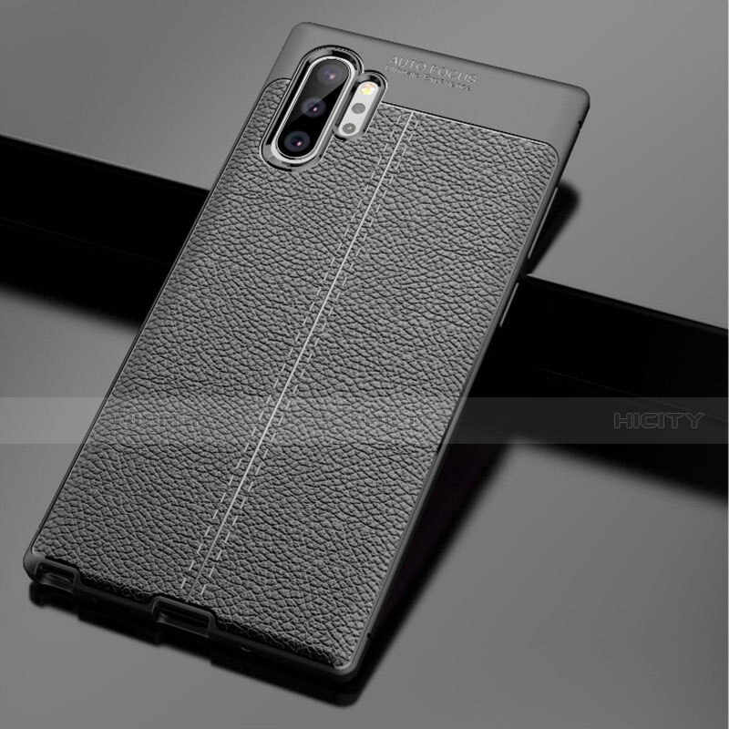 Coque Silicone Gel Motif Cuir Housse Etui G01 pour Samsung Galaxy Note 10 Plus 5G Noir Plus