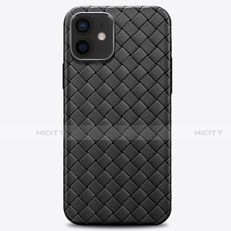 Coque Silicone Gel Motif Cuir Housse Etui H01 pour Apple iPhone 12 Noir Plus