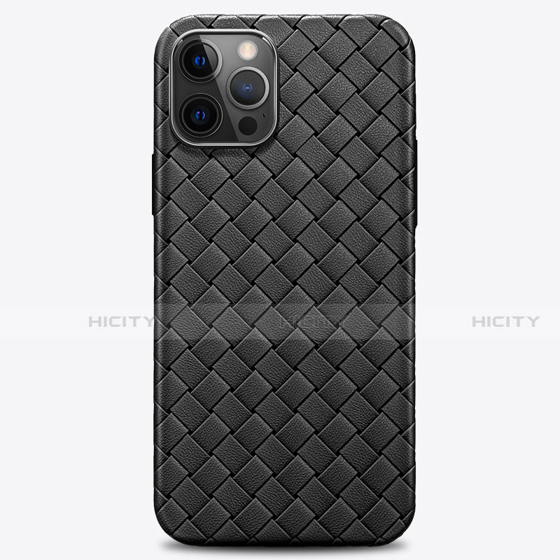 Coque Silicone Gel Motif Cuir Housse Etui H01 pour Apple iPhone 12 Pro Noir Plus