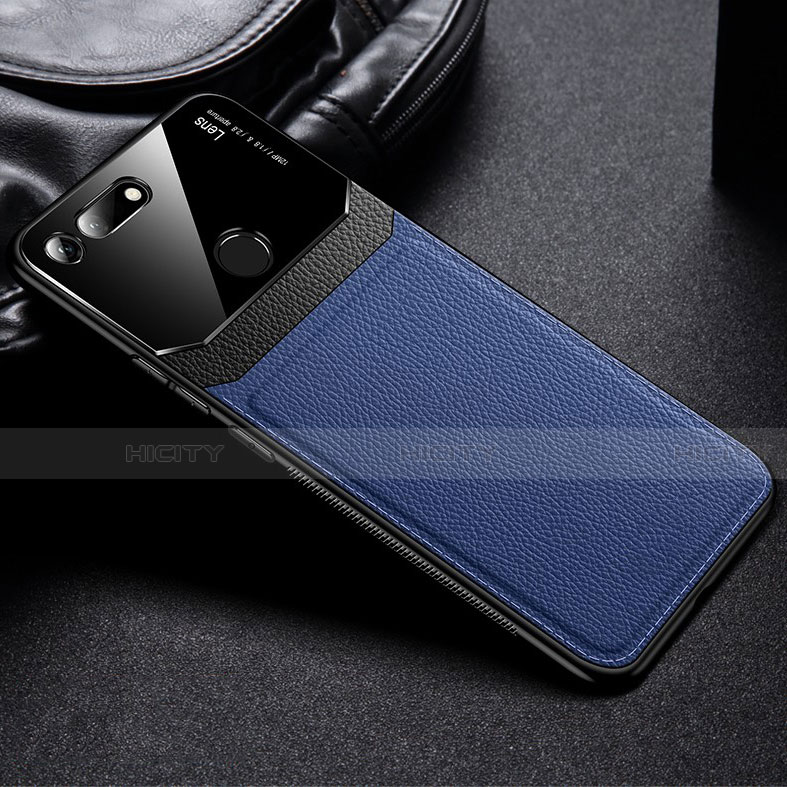 Coque Silicone Gel Motif Cuir Housse Etui H01 pour Huawei Honor V20 Bleu Plus