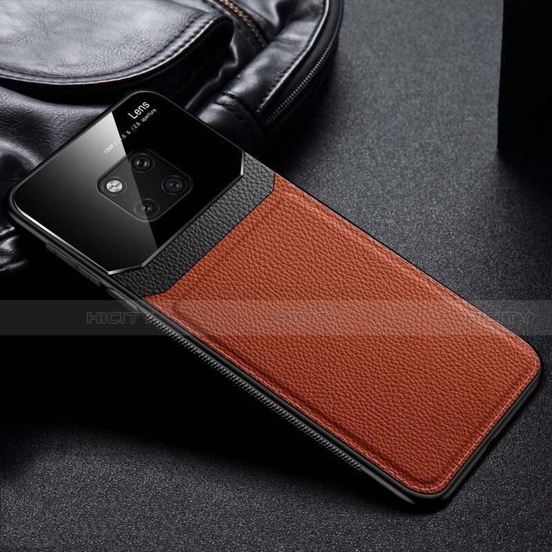 Coque Silicone Gel Motif Cuir Housse Etui H01 pour Huawei Mate 20 Pro Marron Plus