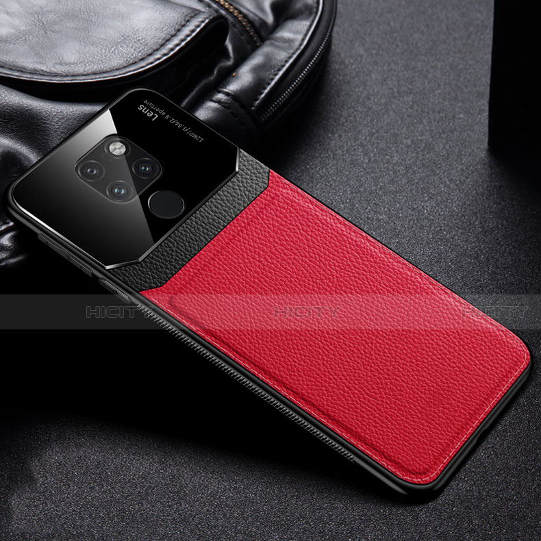 Coque Silicone Gel Motif Cuir Housse Etui H01 pour Huawei Mate 20 Rouge Plus