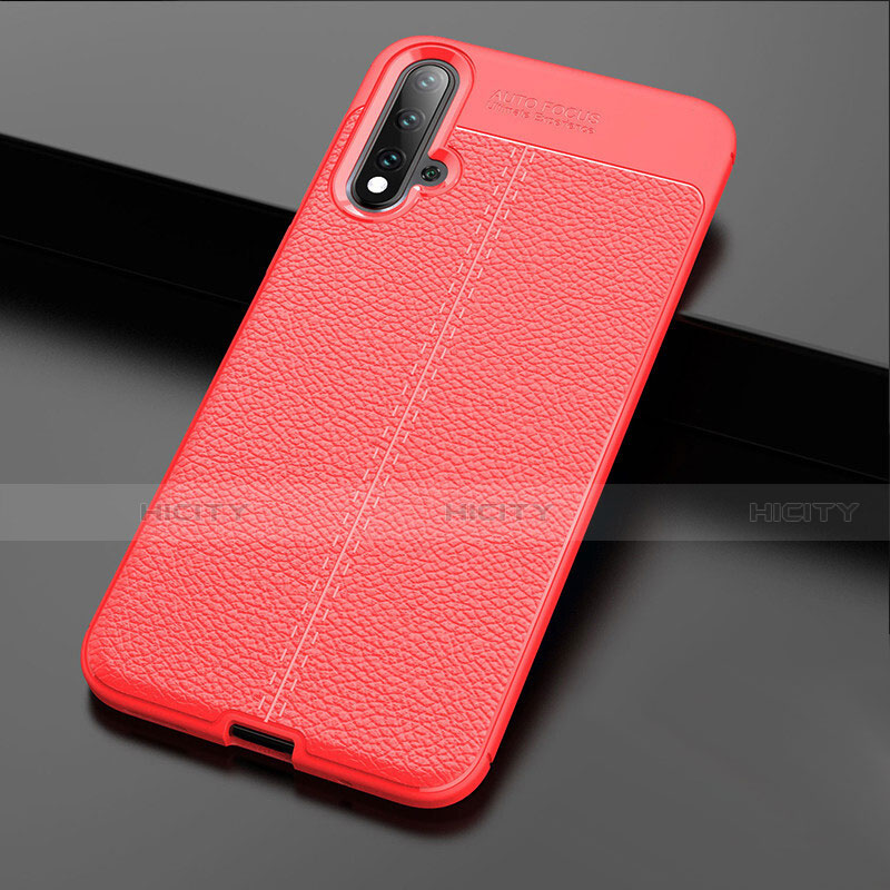 Coque Silicone Gel Motif Cuir Housse Etui H01 pour Huawei Nova 5 Pro Rouge Plus