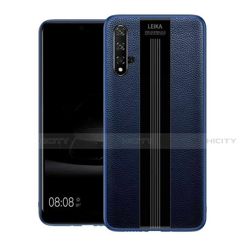 Coque Silicone Gel Motif Cuir Housse Etui H01 pour Huawei Nova 5T Bleu Plus