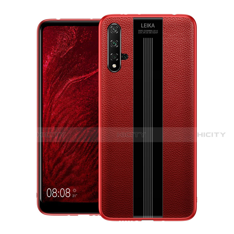 Coque Silicone Gel Motif Cuir Housse Etui H01 pour Huawei Nova 5T Rouge Plus