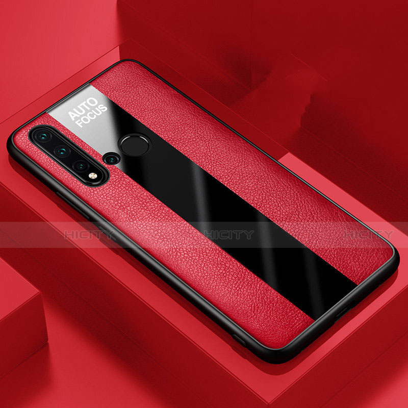 Coque Silicone Gel Motif Cuir Housse Etui H01 pour Huawei P20 Lite (2019) Rouge Plus