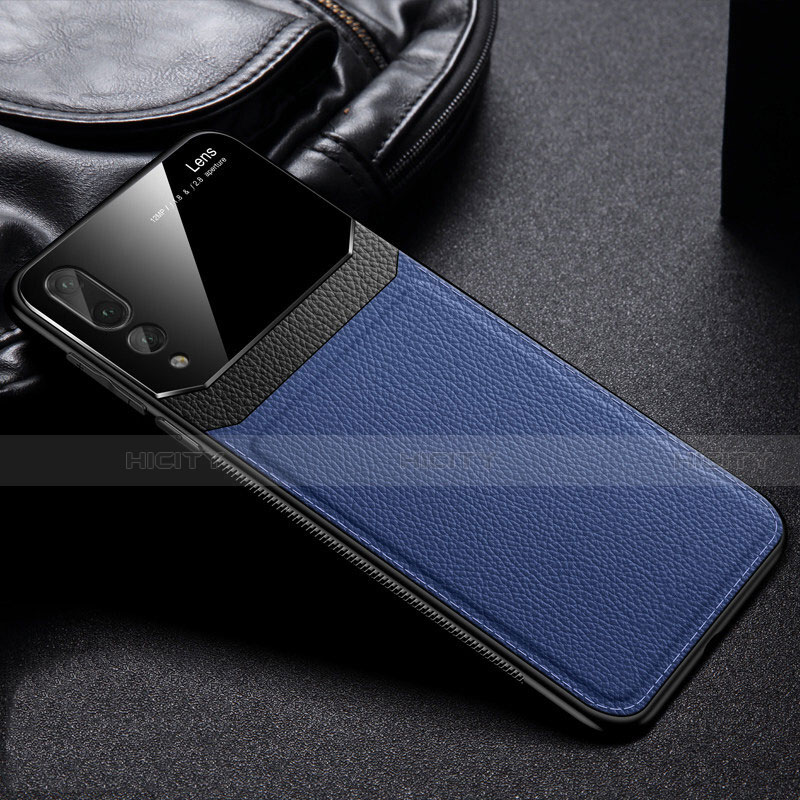 Coque Silicone Gel Motif Cuir Housse Etui H01 pour Huawei P20 Pro Bleu Plus