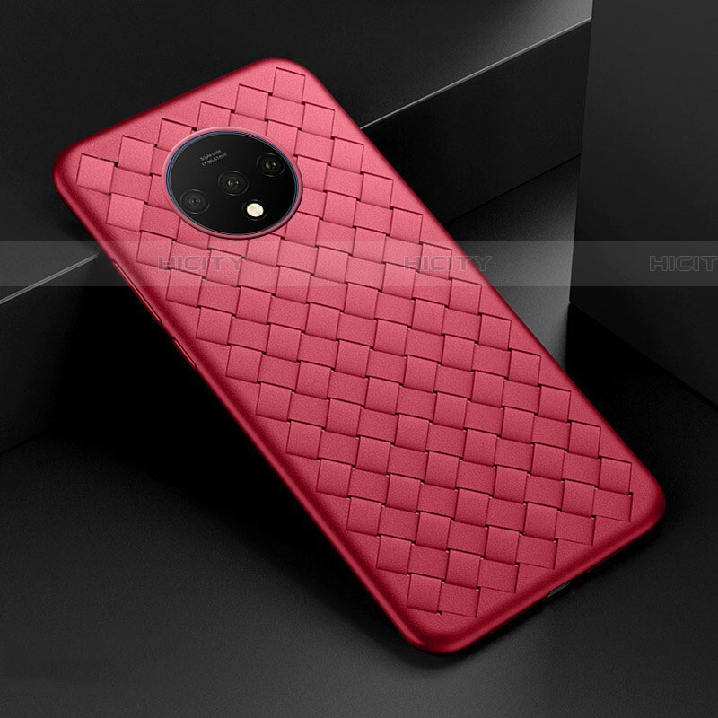 Coque Silicone Gel Motif Cuir Housse Etui H01 pour OnePlus 7T Rouge Plus