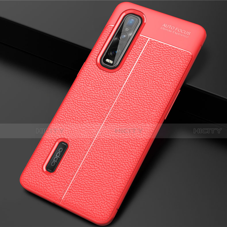 Coque Silicone Gel Motif Cuir Housse Etui H01 pour Oppo Find X2 Pro Rouge Plus