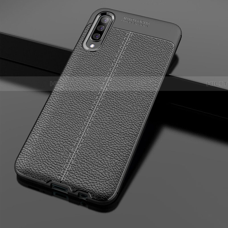 Coque Silicone Gel Motif Cuir Housse Etui H01 pour Samsung Galaxy A70 Noir Plus