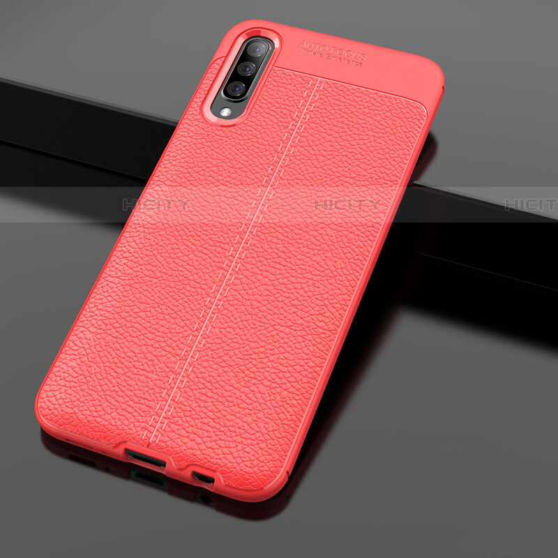 Coque Silicone Gel Motif Cuir Housse Etui H01 pour Samsung Galaxy A70 Rouge Plus