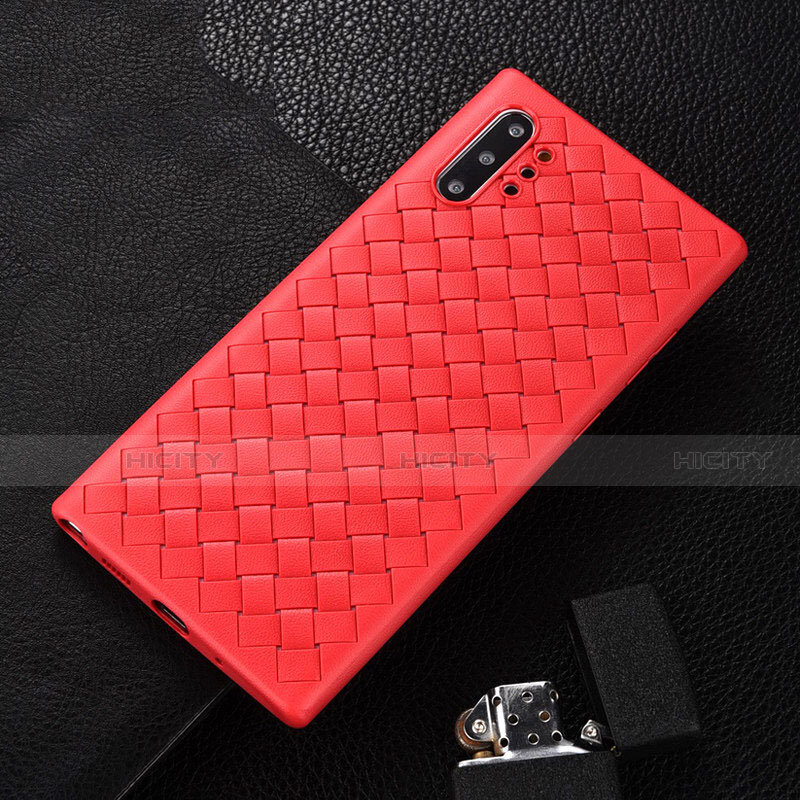 Coque Silicone Gel Motif Cuir Housse Etui H01 pour Samsung Galaxy Note 10 Plus Rouge Plus