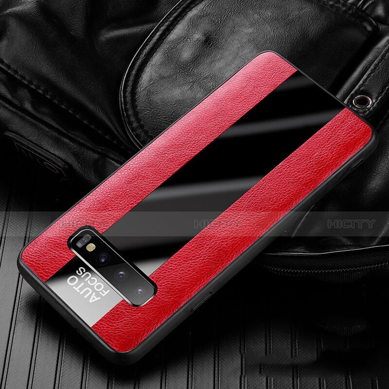 Coque Silicone Gel Motif Cuir Housse Etui H01 pour Samsung Galaxy S10 5G Rouge Plus