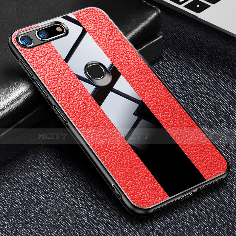 Coque Silicone Gel Motif Cuir Housse Etui H02 pour Huawei Honor V20 Rouge Plus