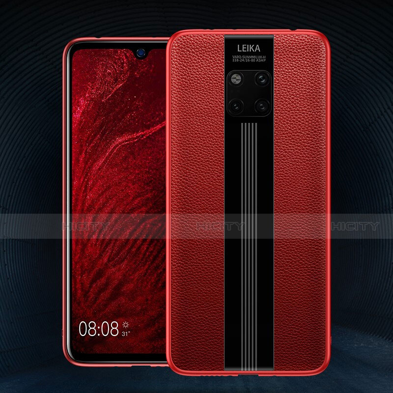 Coque Silicone Gel Motif Cuir Housse Etui H02 pour Huawei Mate 20 Pro Rouge Plus