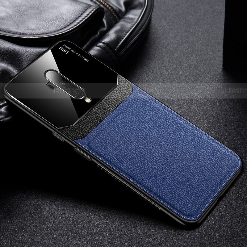 Coque Silicone Gel Motif Cuir Housse Etui H02 pour OnePlus 7T Pro Bleu Plus