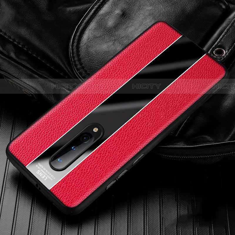 Coque Silicone Gel Motif Cuir Housse Etui H02 pour OnePlus 8 Rouge Plus