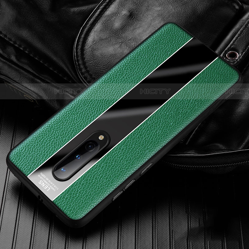 Coque Silicone Gel Motif Cuir Housse Etui H02 pour OnePlus 8 Vert Plus