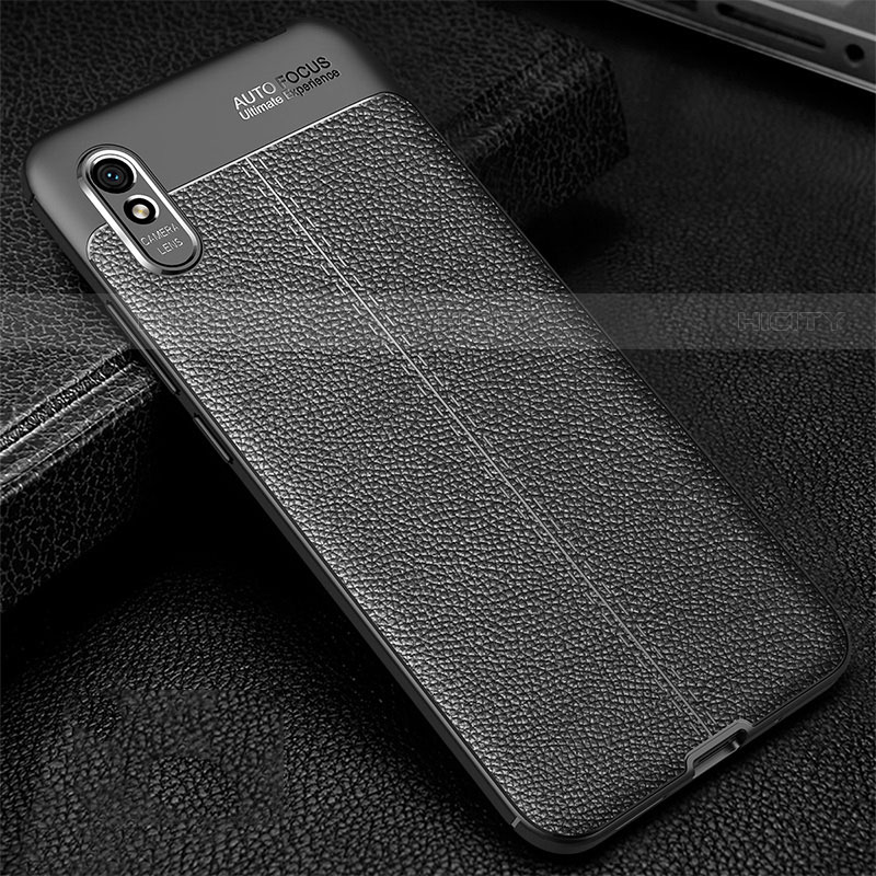 Coque Silicone Gel Motif Cuir Housse Etui H02 pour Xiaomi Redmi 9A Noir Plus