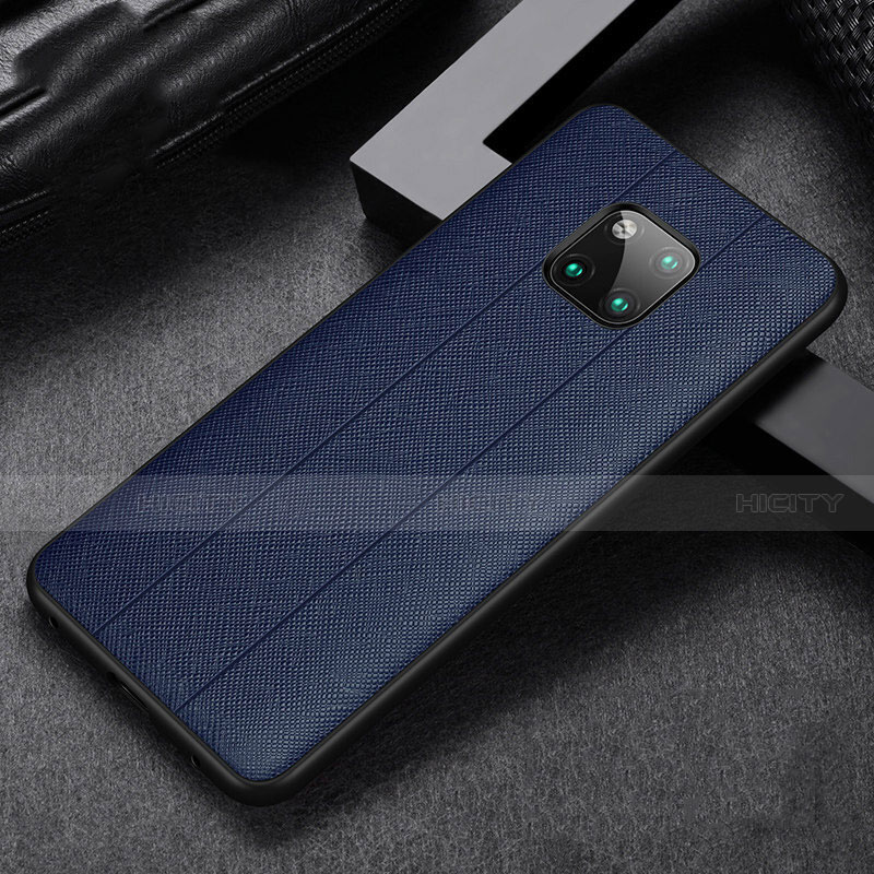 Coque Silicone Gel Motif Cuir Housse Etui H03 pour Huawei Mate 20 Pro Bleu Plus