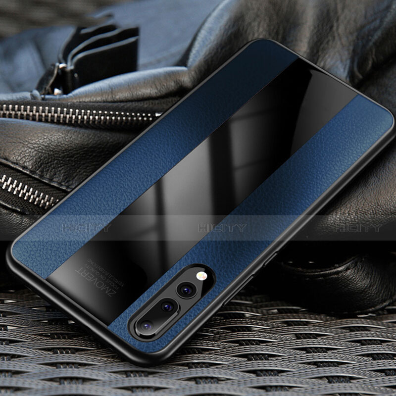 Coque Silicone Gel Motif Cuir Housse Etui H03 pour Huawei P20 Pro Bleu Plus