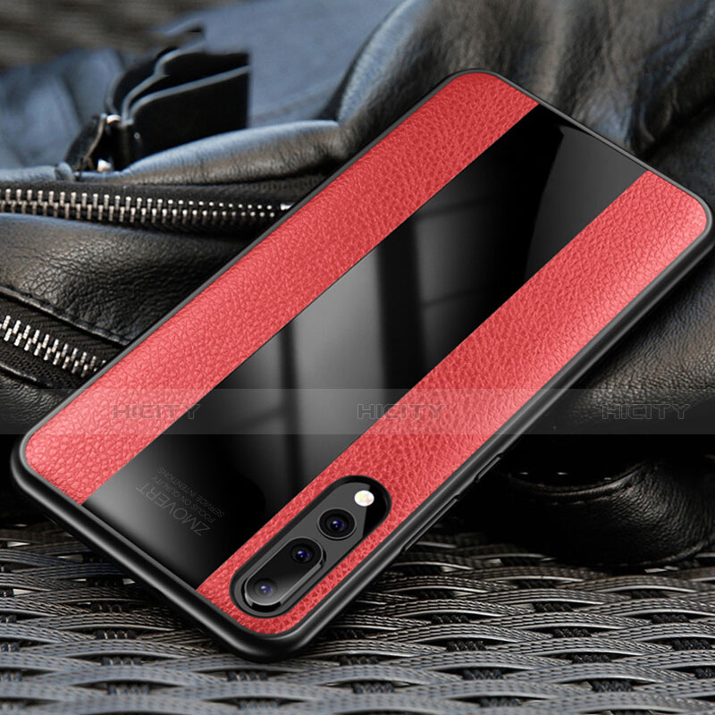 Coque Silicone Gel Motif Cuir Housse Etui H03 pour Huawei P20 Pro Rouge Plus