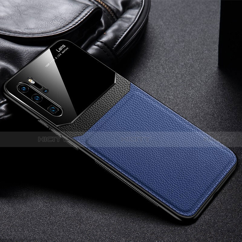 Coque Silicone Gel Motif Cuir Housse Etui H03 pour Huawei P30 Pro Bleu Plus