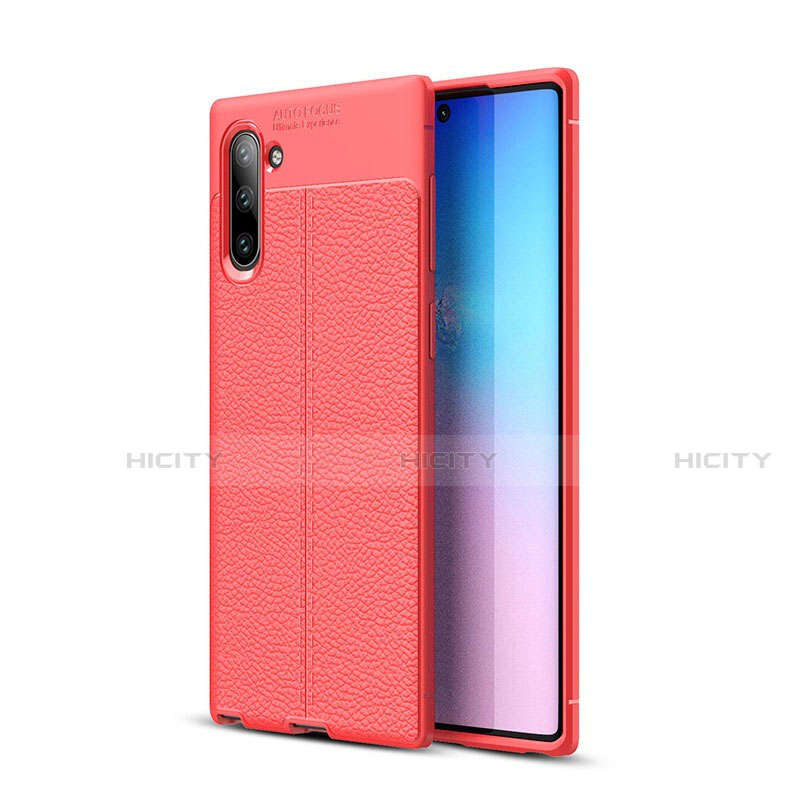 Coque Silicone Gel Motif Cuir Housse Etui H03 pour Samsung Galaxy Note 10 5G Rouge Plus