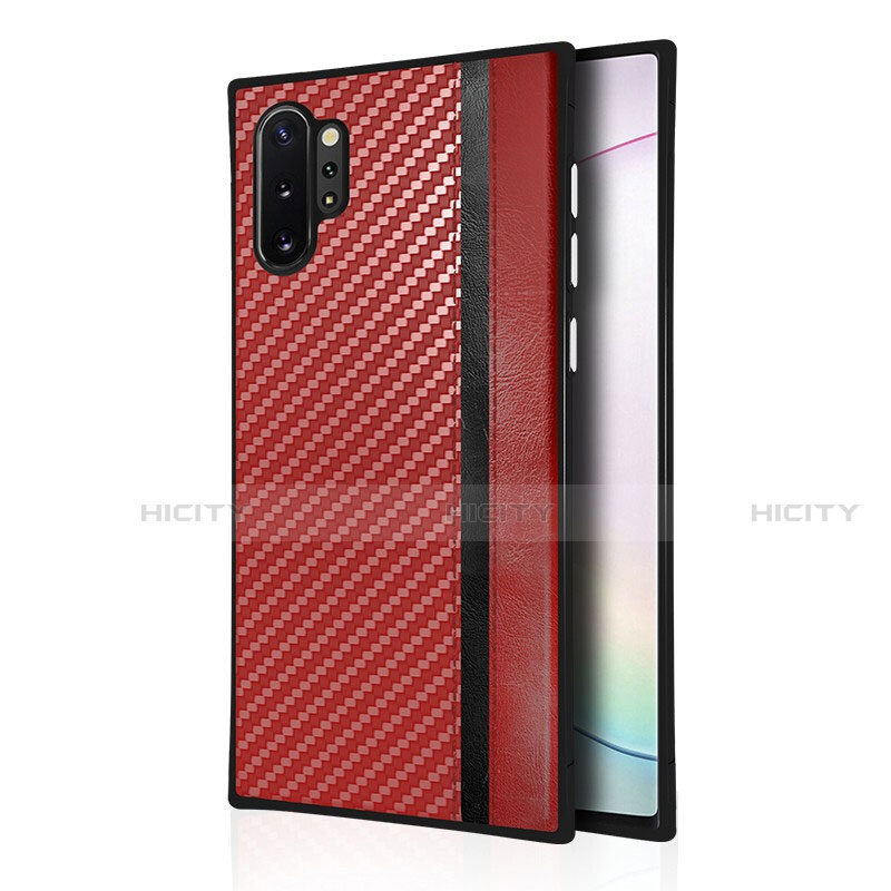 Coque Silicone Gel Motif Cuir Housse Etui H03 pour Samsung Galaxy Note 10 Plus 5G Rouge Plus