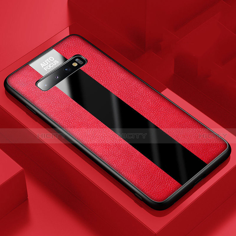 Coque Silicone Gel Motif Cuir Housse Etui H03 pour Samsung Galaxy S10 5G Rouge Plus